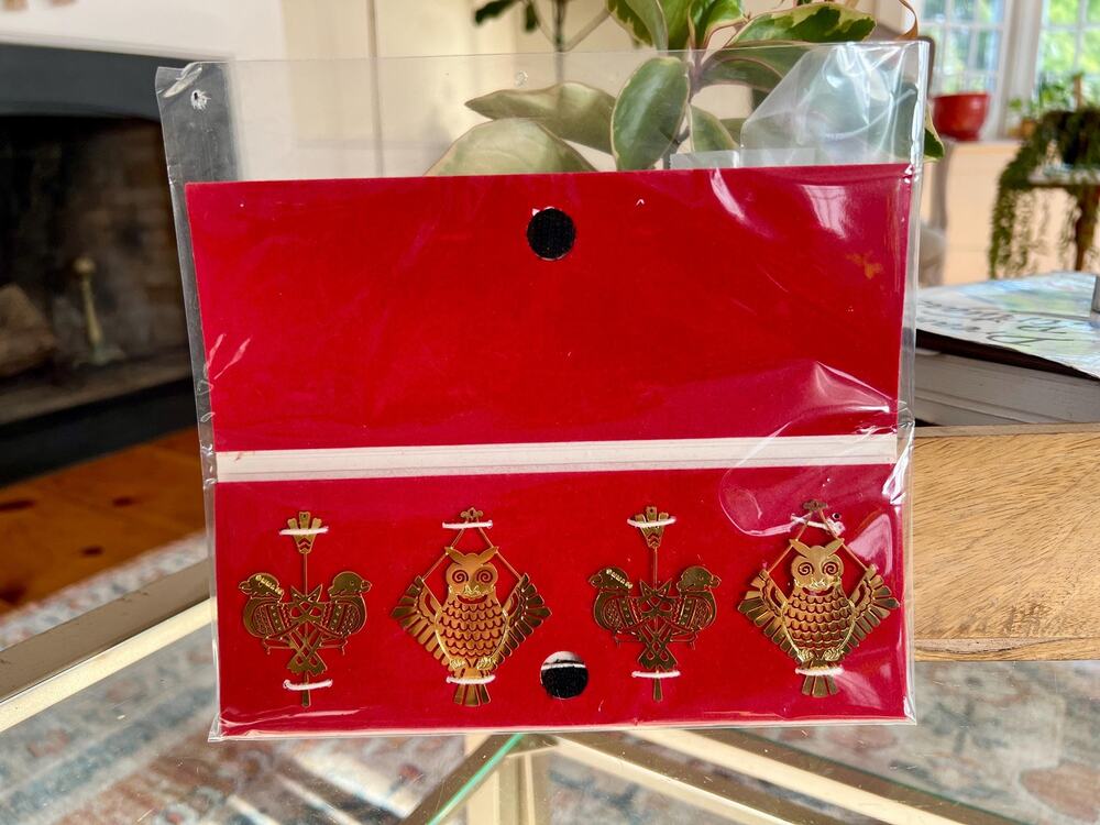 Metropolitan Museum of Art 1986 Brass Bird Ornaments Set of 4 Owl MMA Gold